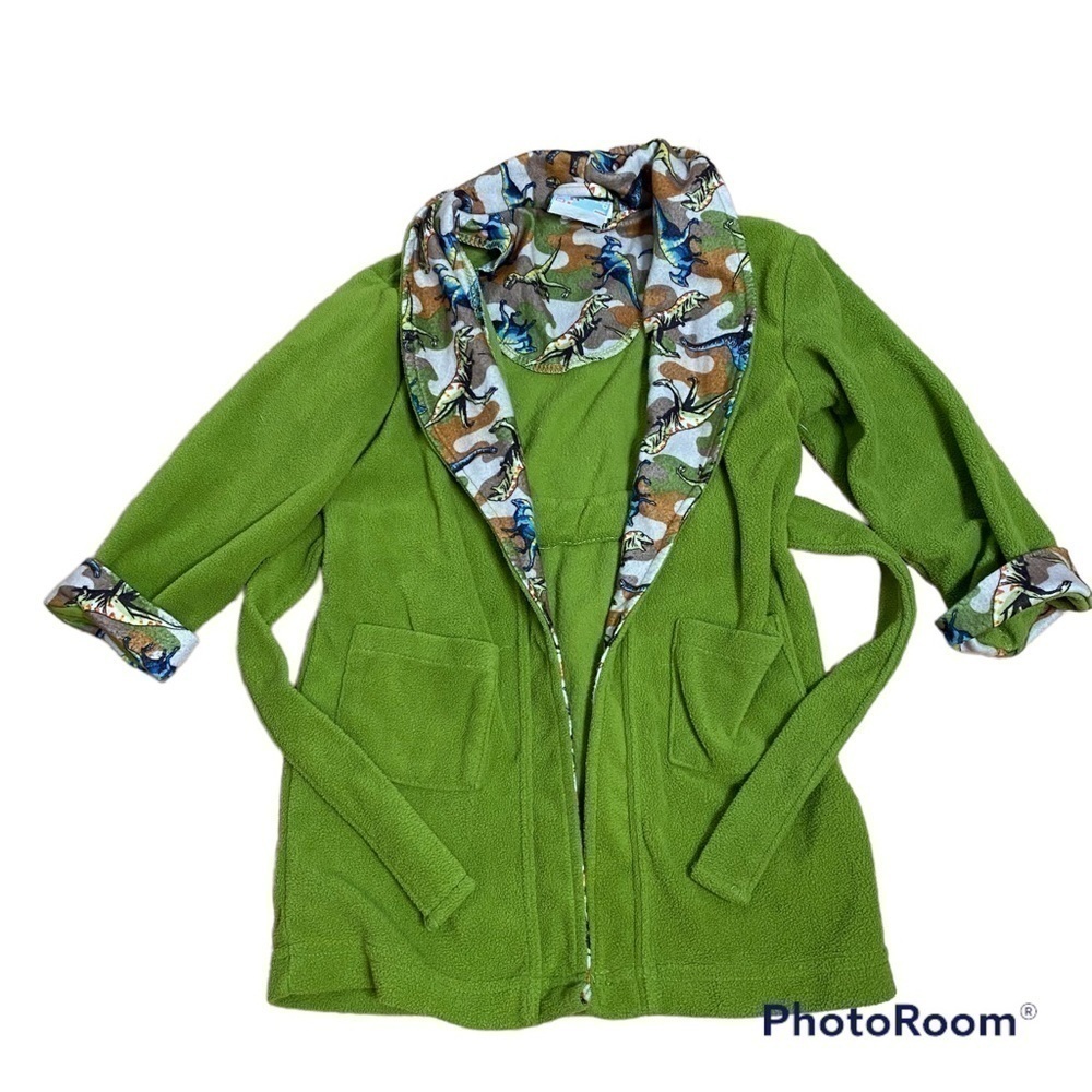 Bunz Kids Fleece Bath Robe Dinosaur Print 2T Boys Toddler Green